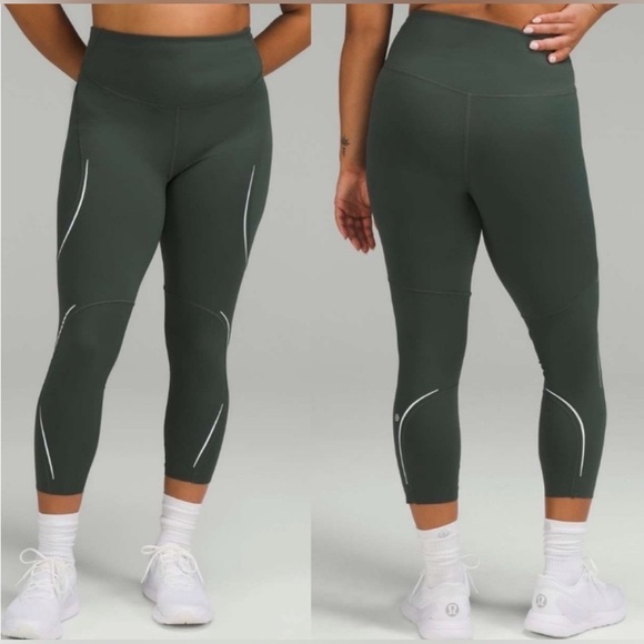 Lululemon Base Pace High-Rise Reflective Crop 23” Smoked Spruce Size 8 EUC - Picture 1 of 13